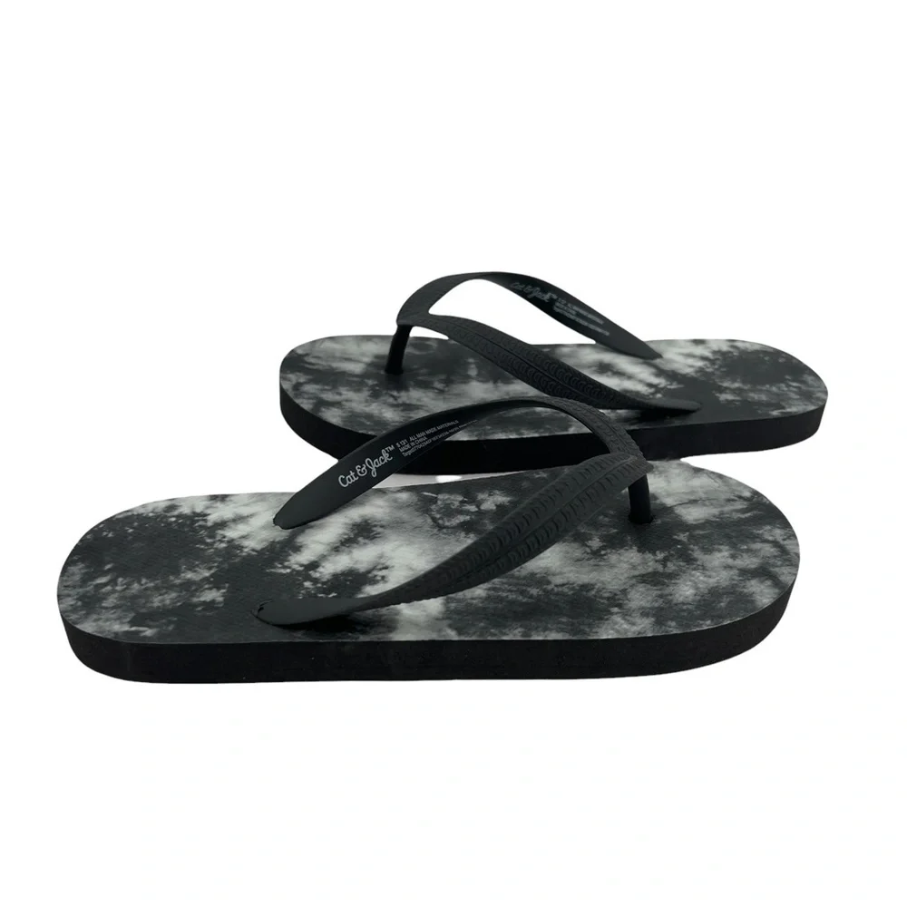Cat & Jack Black Tie Dye T-Strap Summer Flip Flop Sandals Size Small Kid's